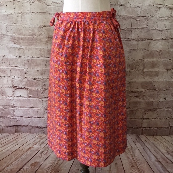Vintage JG Hook Red Floral Skirt Tie Waist Pockets - Picture 2 of 3